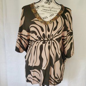 SWEATERWORKS EMBELLISHED NECK LIGHT WEIGHT SWEATER